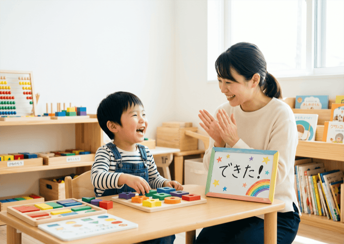 専門職と一緒に取り組み「できた！」を喜ぶお子さま