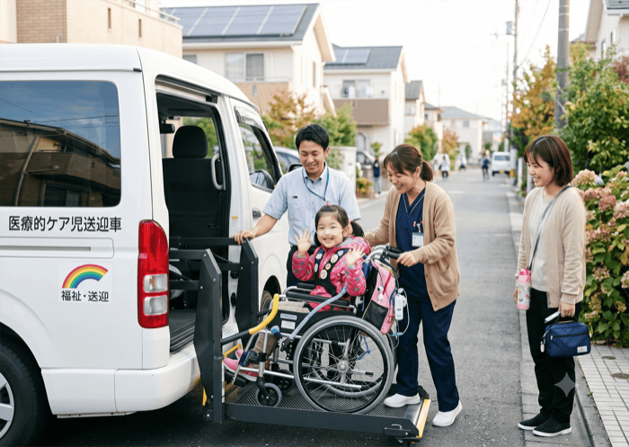 医療的ケア対応の車両でお子さまを送迎する様子